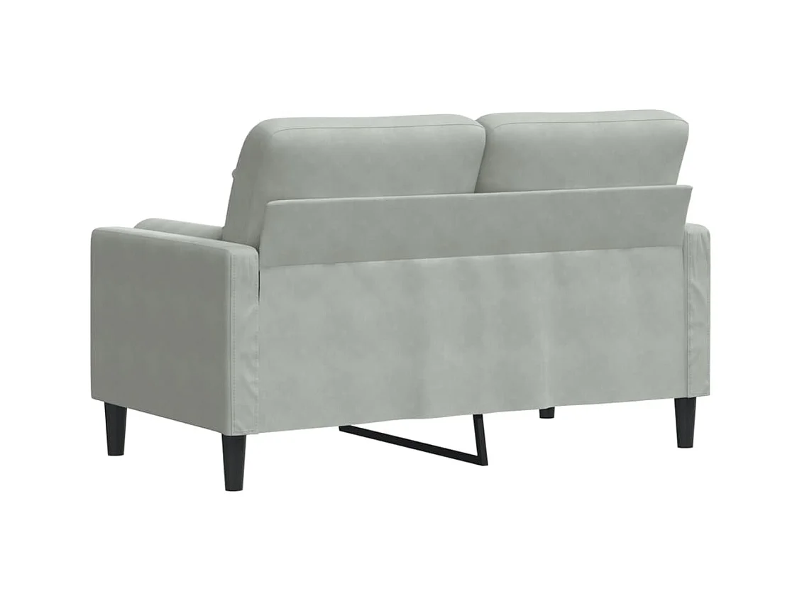 Sofá de 2 plazas con cojines gris claro de terciopelo de 120 cm.