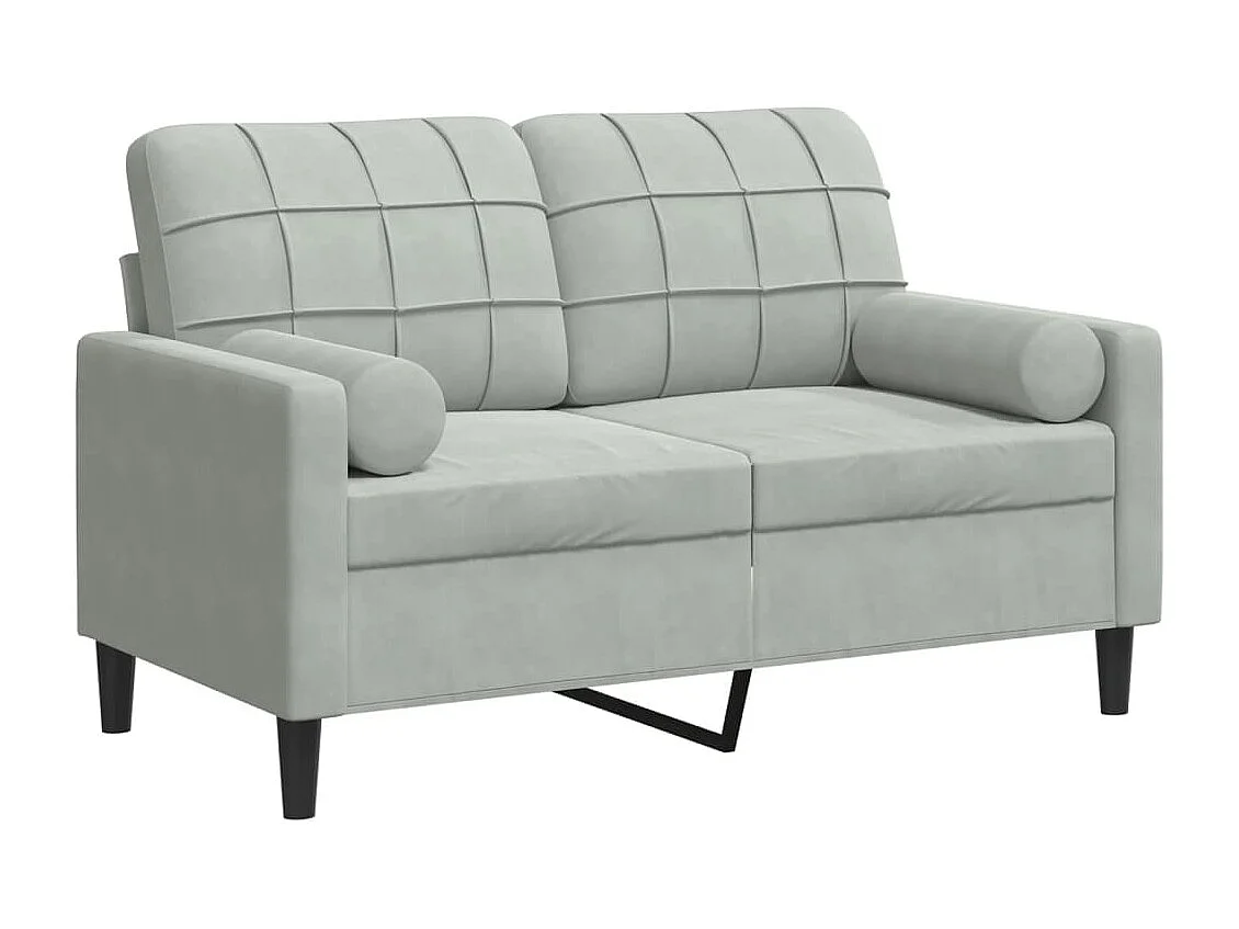 Sofá de 2 plazas con cojines gris claro de terciopelo de 120 cm.