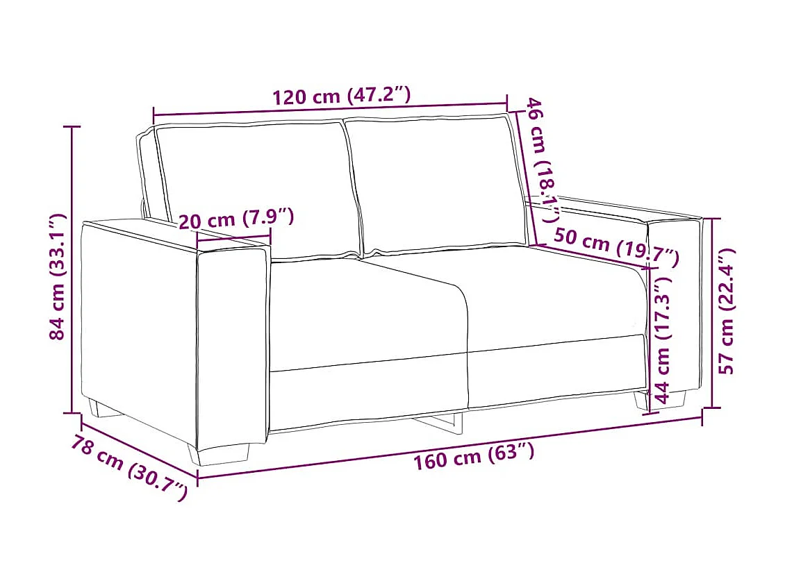 Canapé à 2 places Gris foncé 120 cm Velours