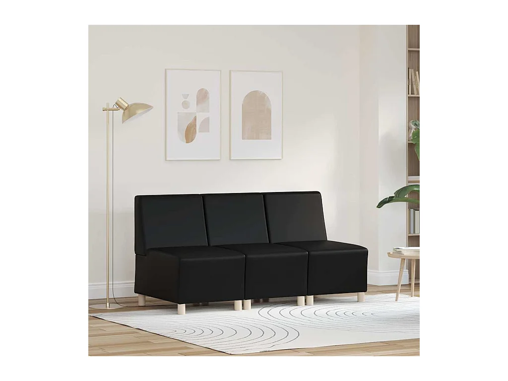 Divano componibile senza braccioli 3 pezzi nero