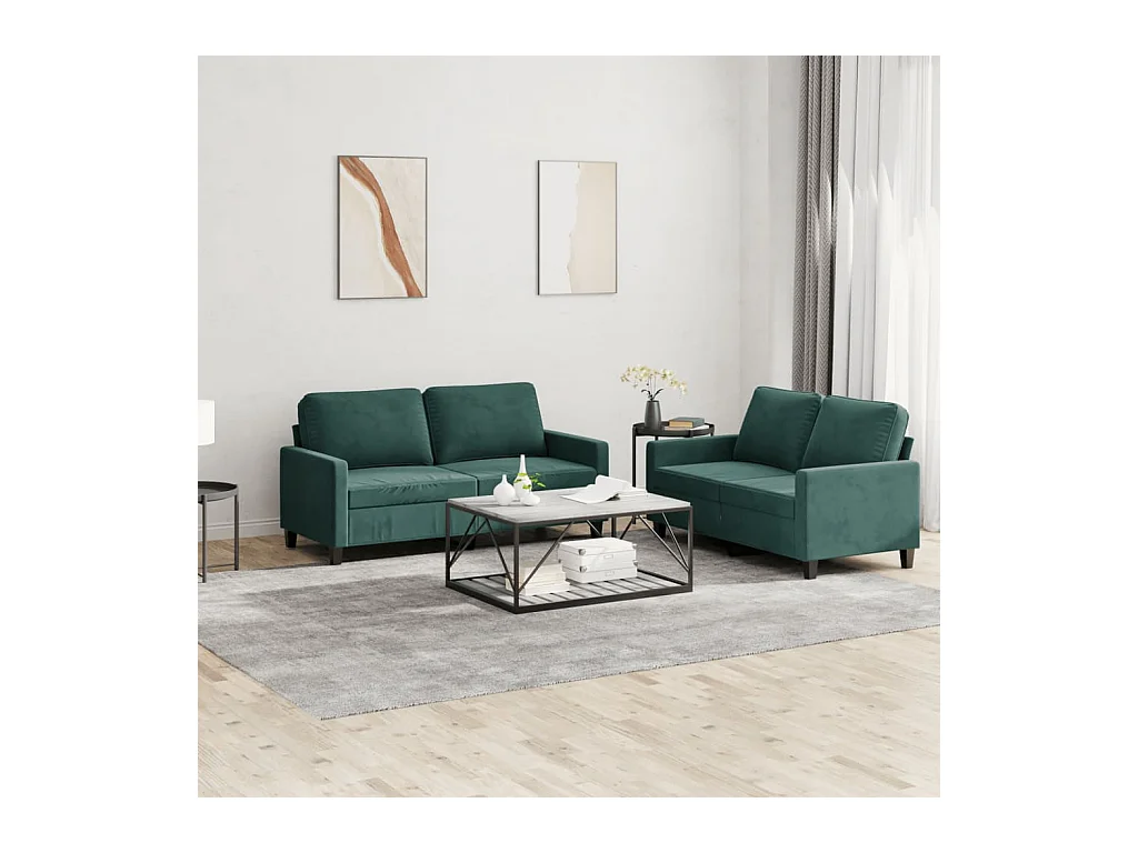 2-delige bankset met kussens, donkergroen fluweel