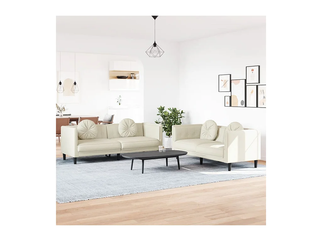 2-delige bankstel met crèmekleurige fluwelen kussens