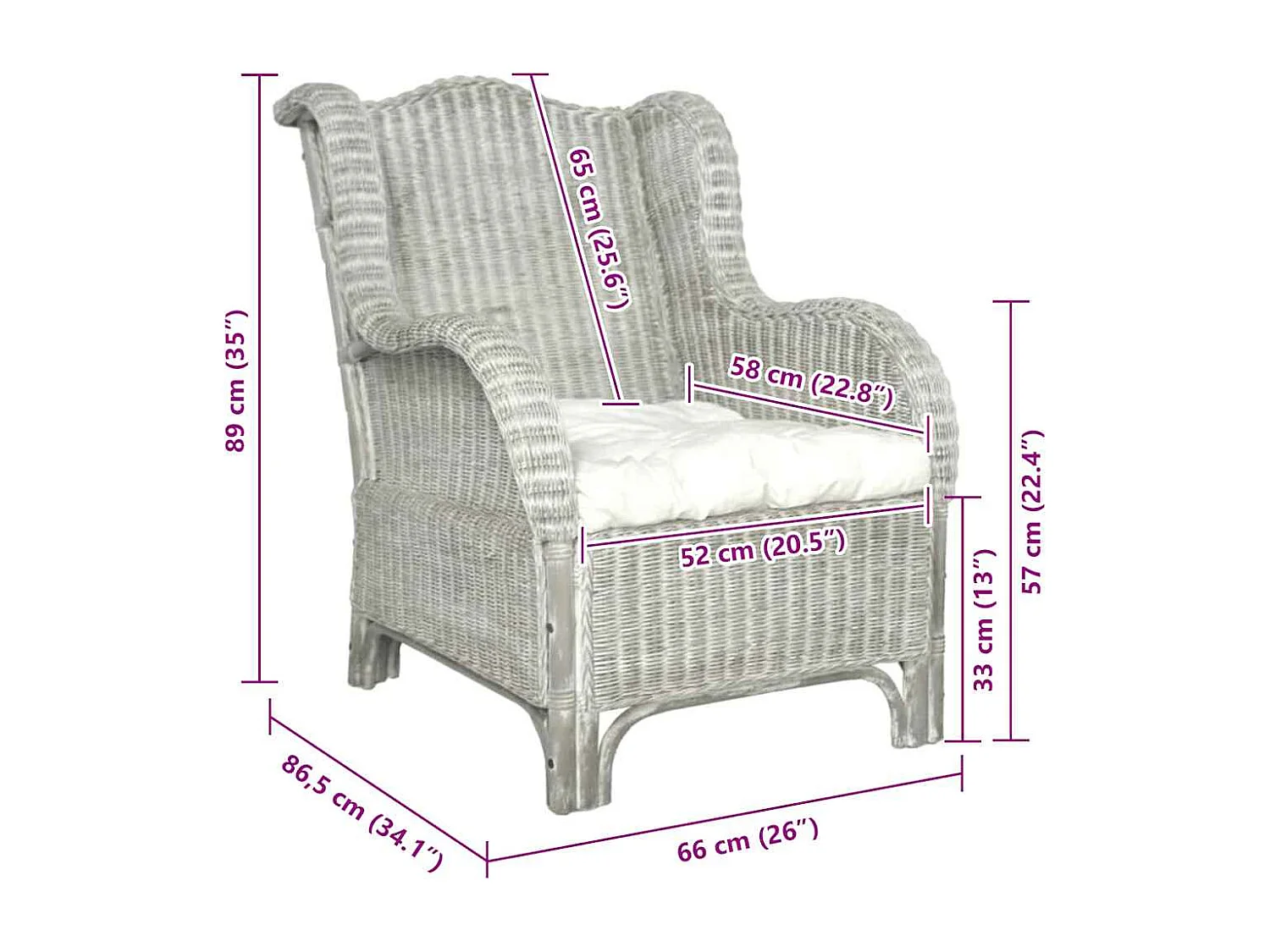 Canapé avec coussin Gris Rotin naturel et lin