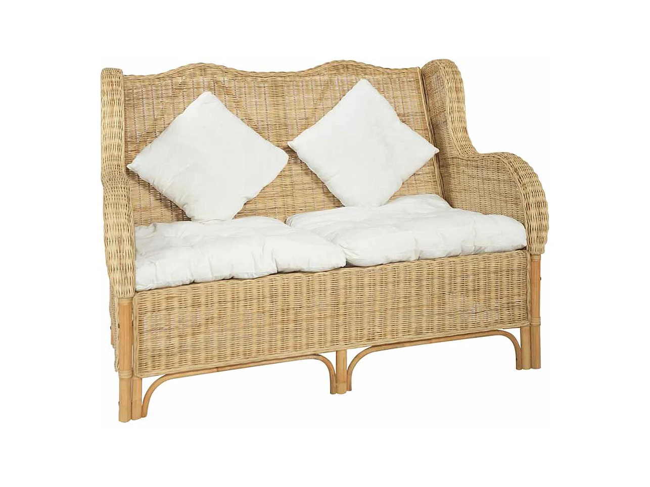 Divano a 2 posti in rattan naturale e lino
