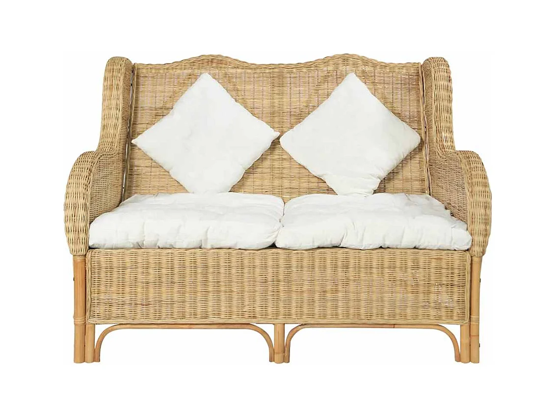 Divano a 2 posti in rattan naturale e lino