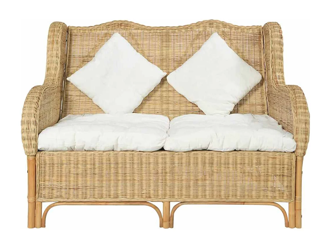 Sofá de 2 plazas en ratán natural y lino