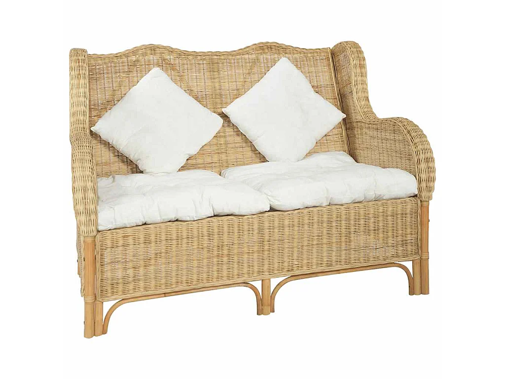 2-Sitzer-Sofa aus natürlichem Rattan und Leinen