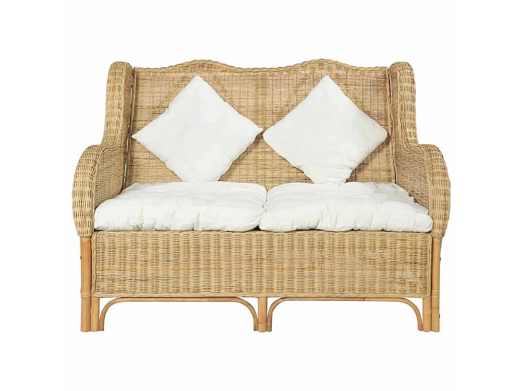 2-Sitzer-Sofa aus natürlichem Rattan und Leinen