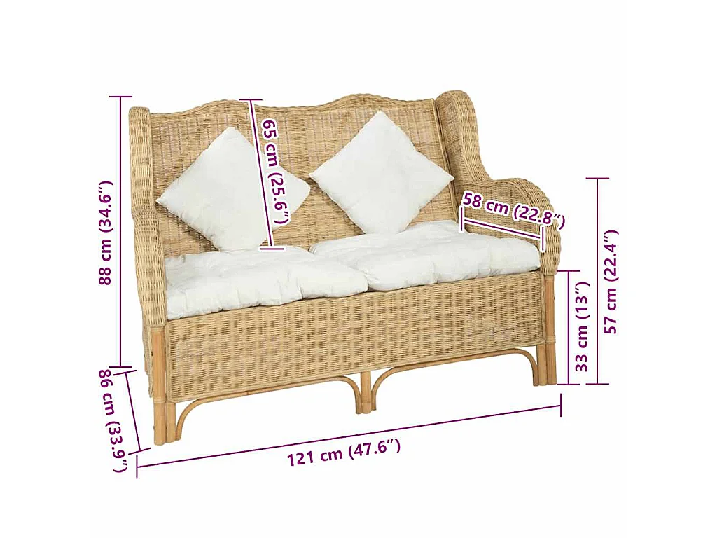 2-Sitzer-Sofa aus natürlichem Rattan und Leinen