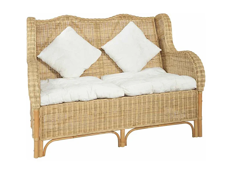 2-Sitzer-Sofa aus natürlichem Rattan und Leinen