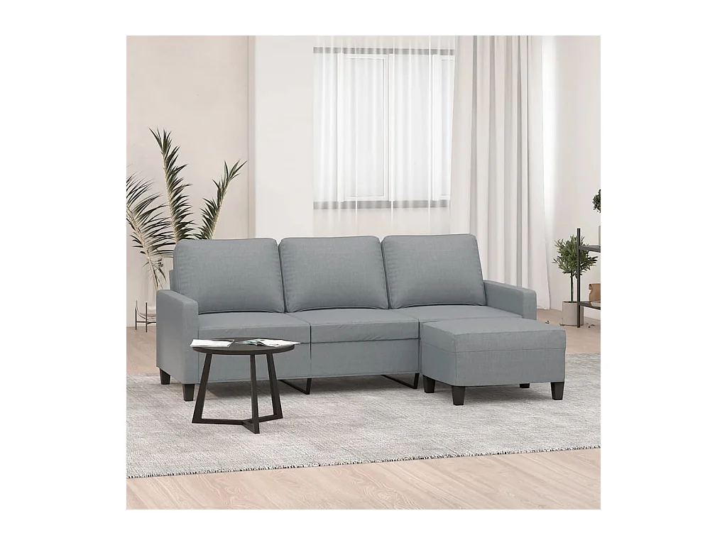 Divano 3 posti con poggiapiedi Grigio chiaro 180 cm Tessuto