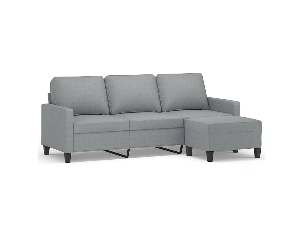 Divano 3 posti con poggiapiedi Grigio chiaro 180 cm Tessuto