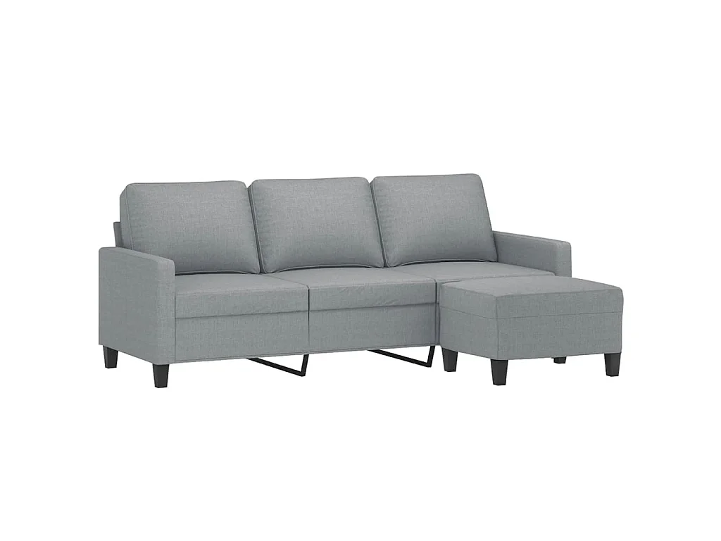 Divano 3 posti con poggiapiedi Grigio chiaro 180 cm Tessuto
