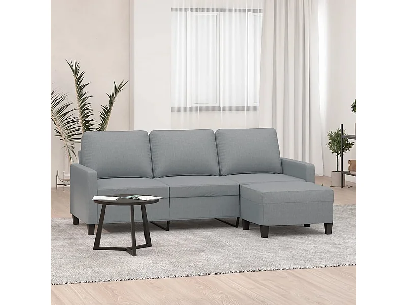 Canapé à 3 places avec repose-pieds Gris clair 180 cm Tissu