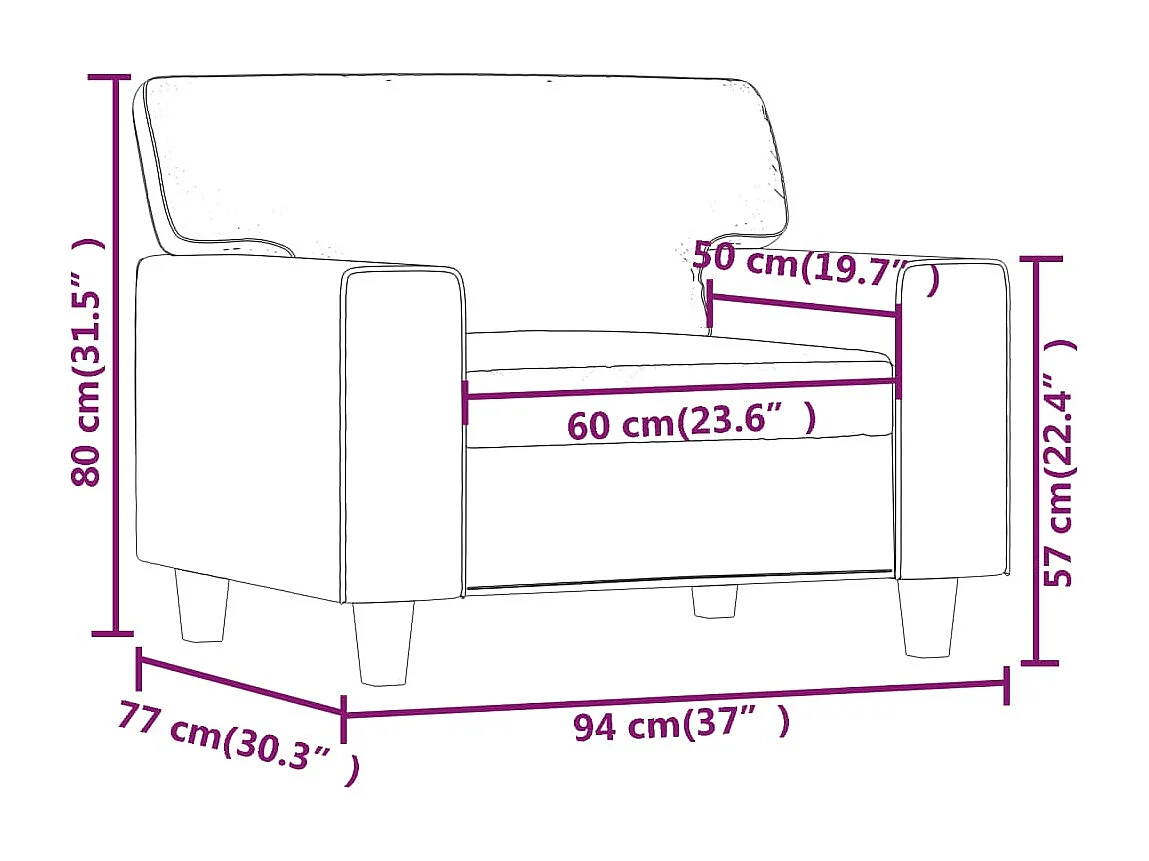 Sillón Gris 60 cm Piel Sintética