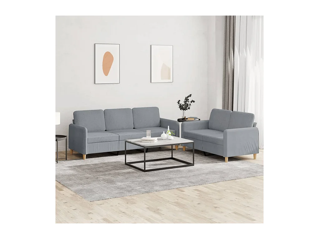 Ensemble de canapés 2 pcs avec coussins Gris clair Tissu