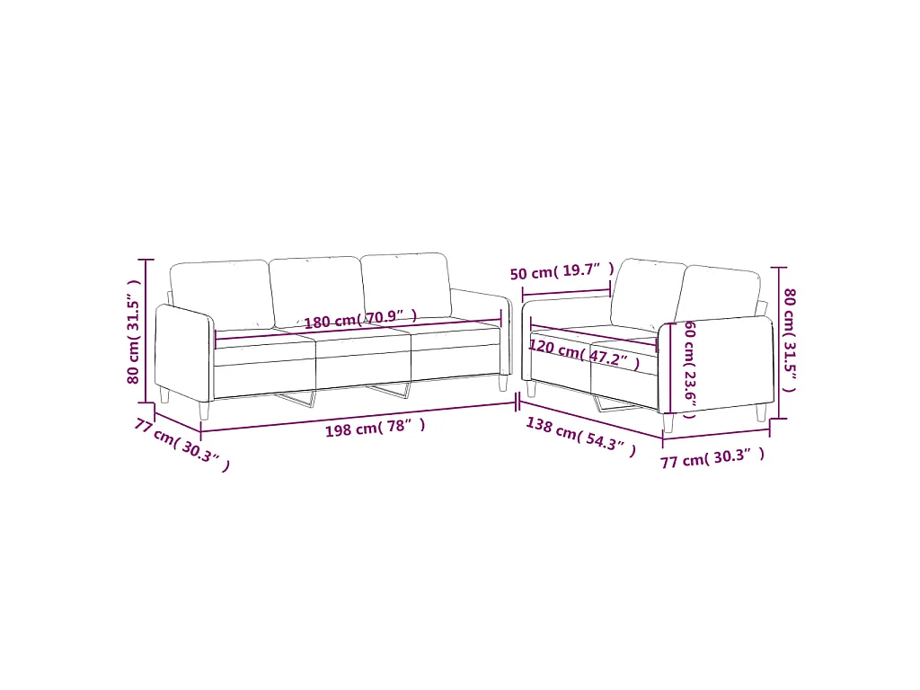 Ensemble de canapés 2 pcs avec coussins Gris clair Tissu