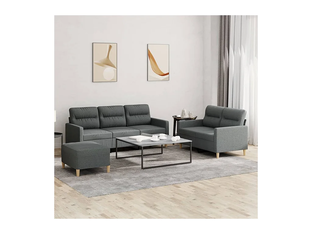 Set di divani 3 pezzi con cuscini in tessuto grigio scuro