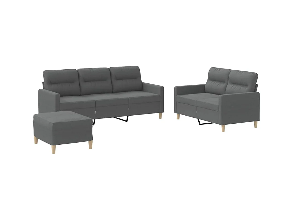 Set di divani 3 pezzi con cuscini in tessuto grigio scuro