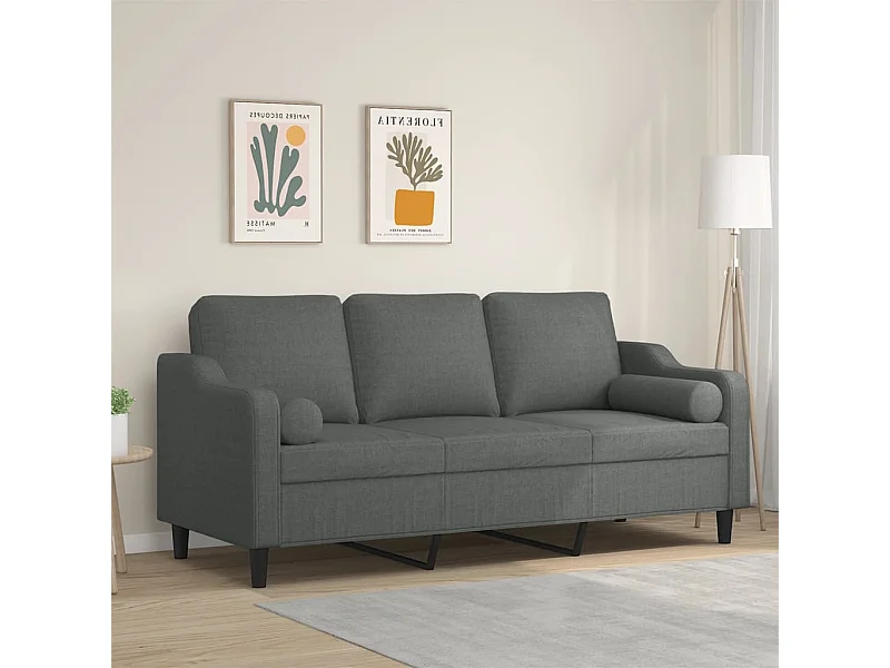 Sofá de 3 plazas con cojines gris oscuro de tela de 180 cm