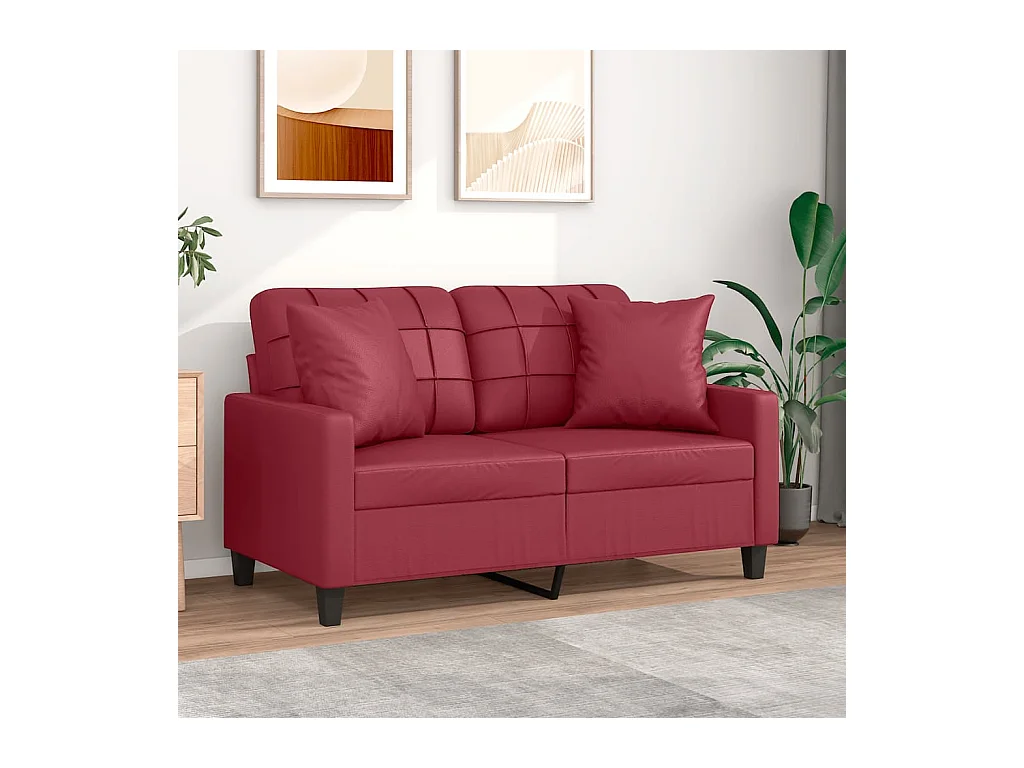 2-Sitzer-Sofa mit burgunderfarbenen Kissen 120 cm Kunstleder