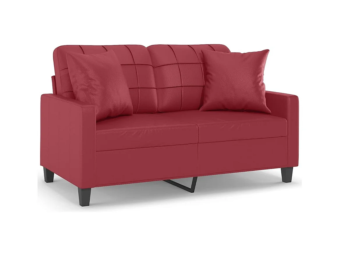 2-Sitzer-Sofa mit burgunderfarbenen Kissen 120 cm Kunstleder