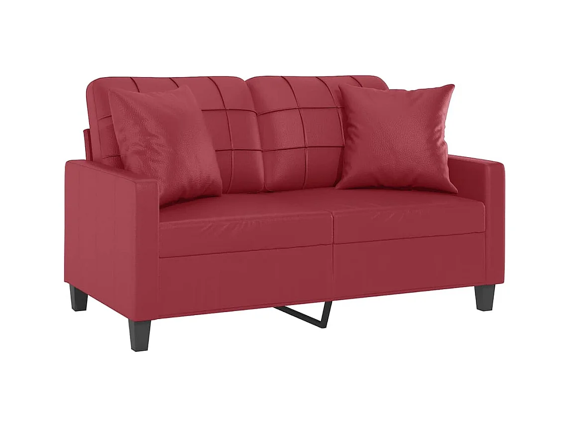 2-Sitzer-Sofa mit burgunderfarbenen Kissen 120 cm Kunstleder