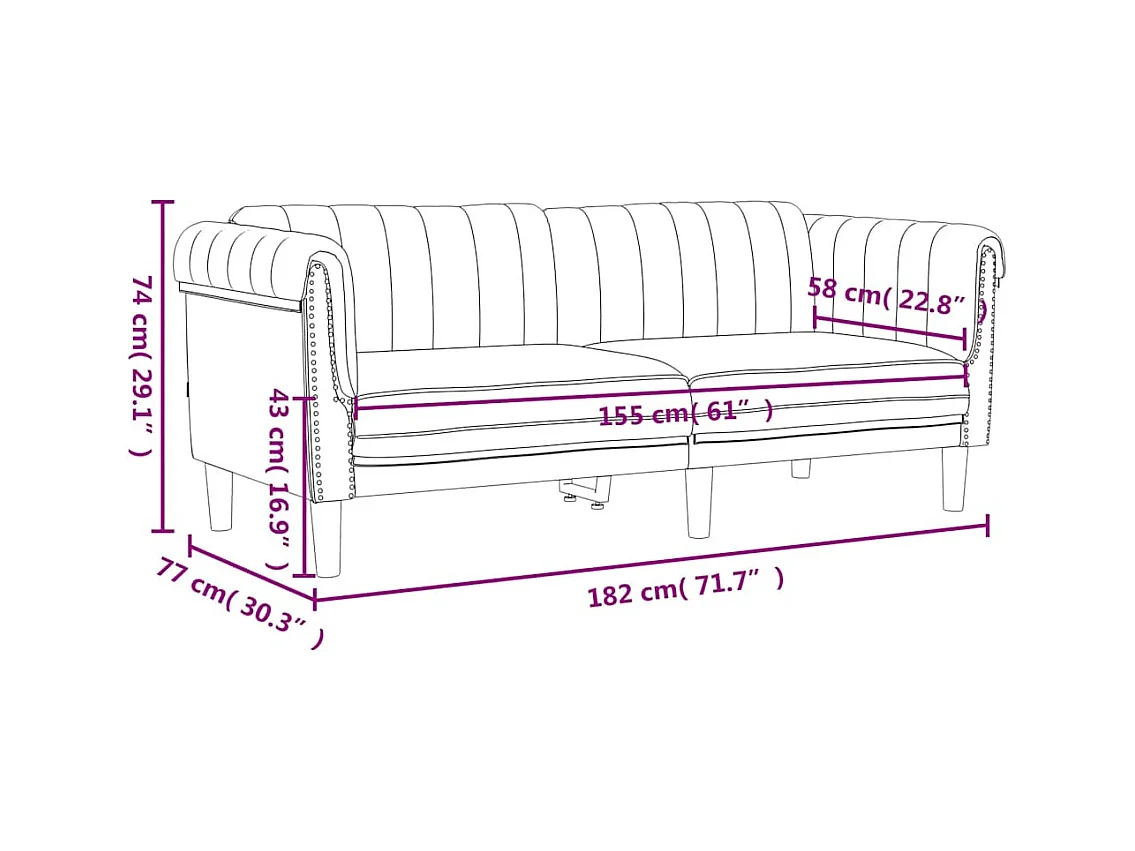 Crème fluwelen 2-zitsbank