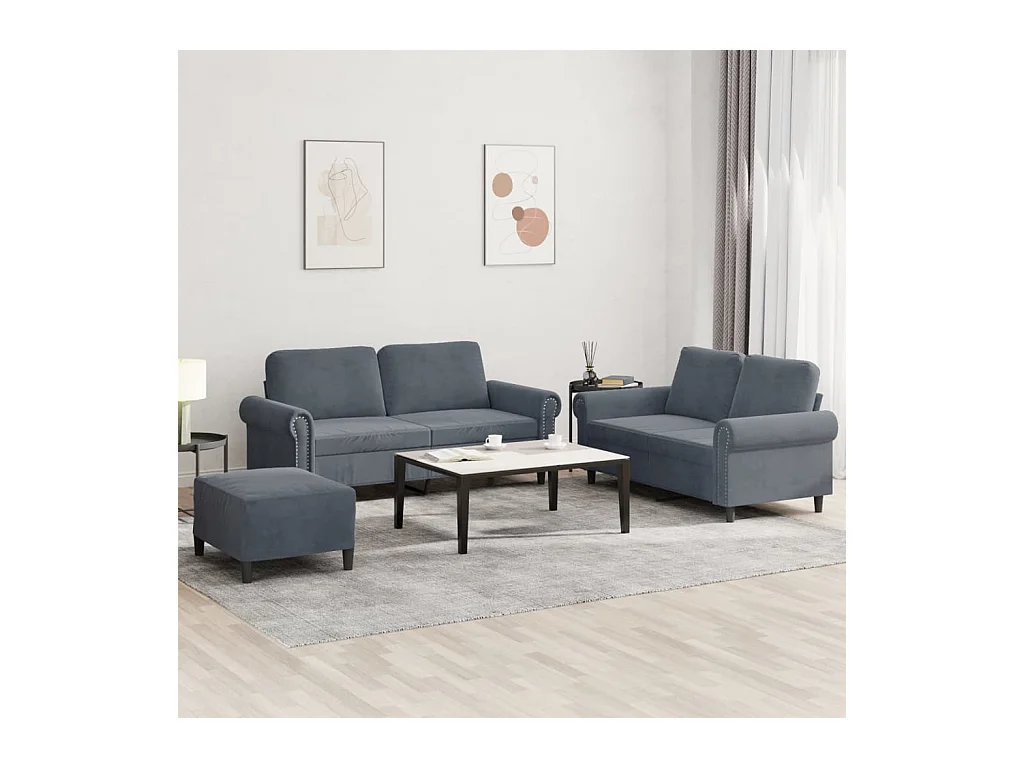 Conjunto de sofá de 3 piezas con cojines Terciopelo Gris Oscuro