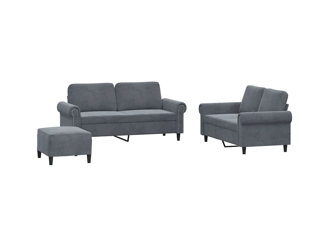 Conjunto de sofá de 3 piezas con cojines Terciopelo Gris Oscuro