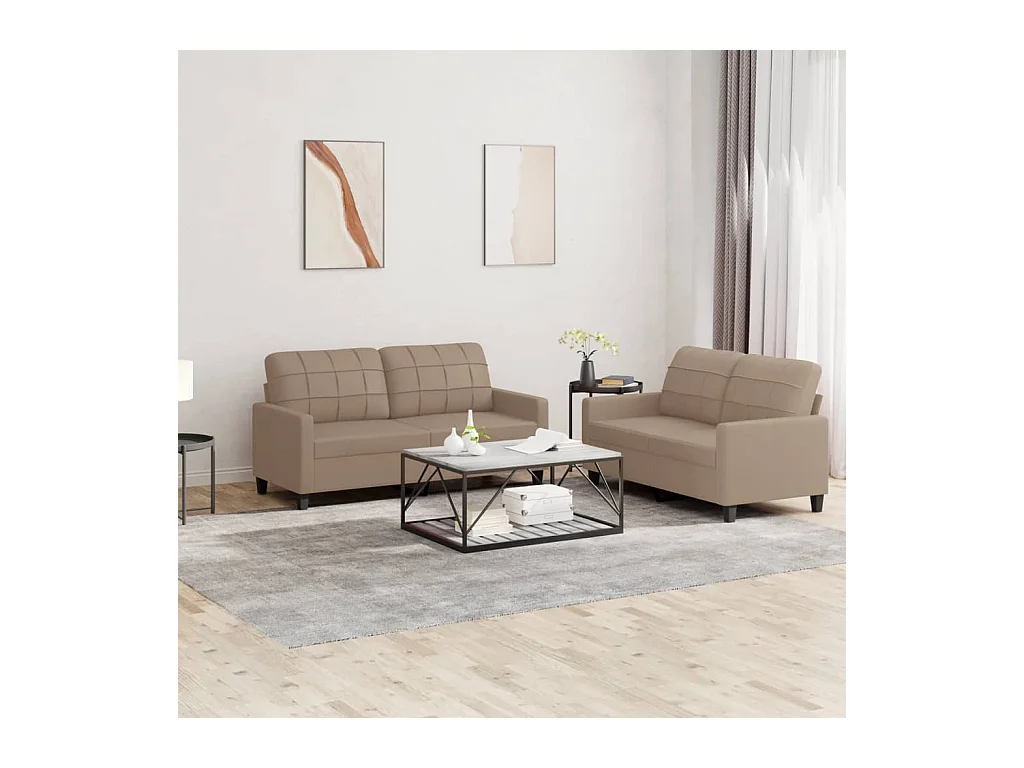 2-teiliges Sofaset mit Kissen in Cappuccino-Kunstleder