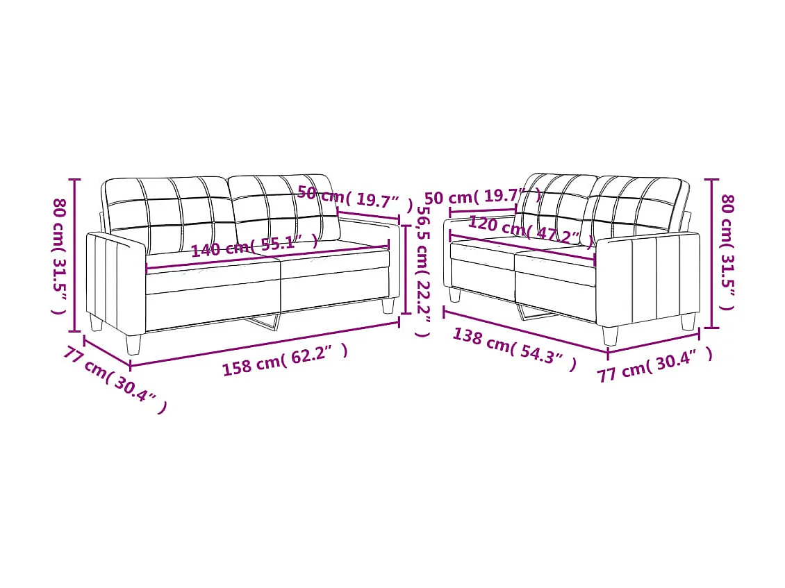 2-teiliges Sofaset mit Kissen in Cappuccino-Kunstleder