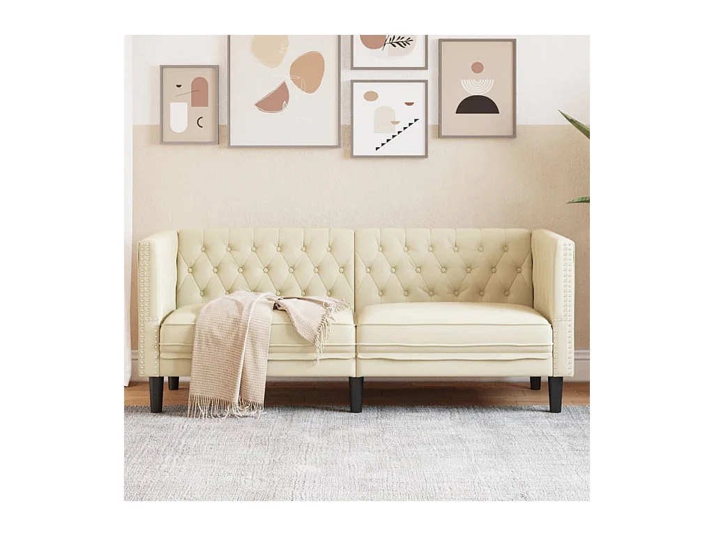 Chesterfield 2-zits crèmekleurige kunstleren bank