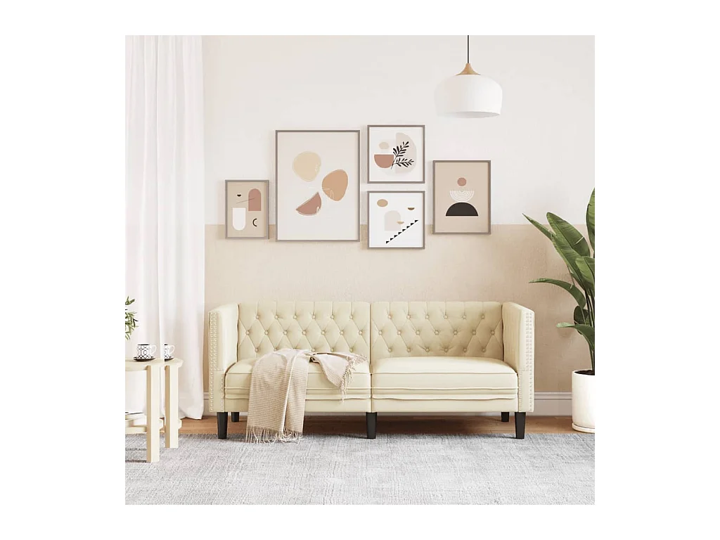 Chesterfield 2-zits crèmekleurige kunstleren bank