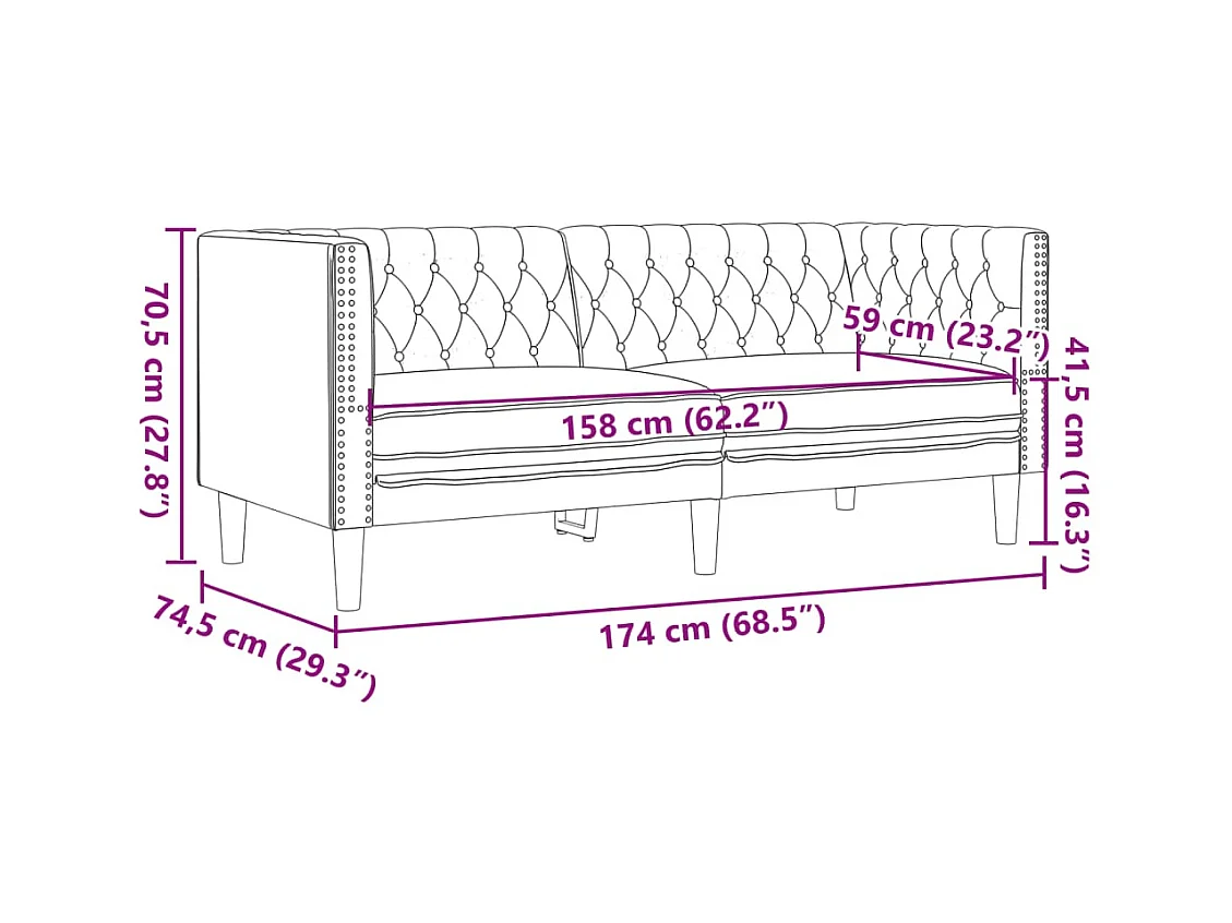 Chesterfield 2-zits crèmekleurige kunstleren bank