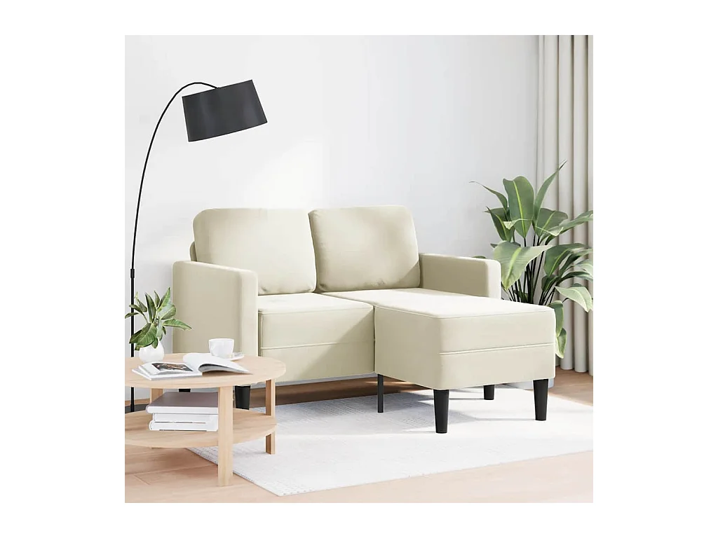 Canapé 2 places avec méridienne en L crème 125 cm velours