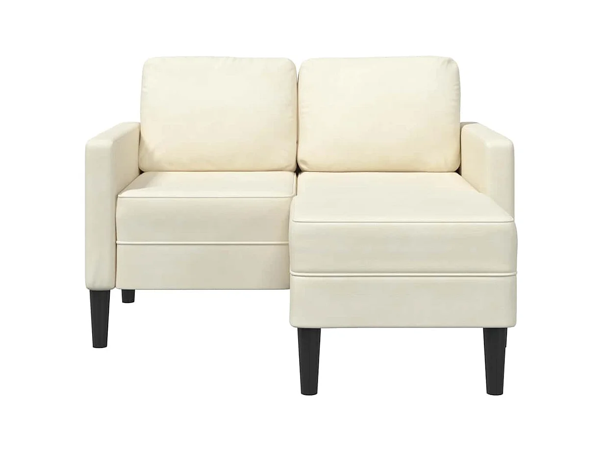 Canapé 2 places avec méridienne en L crème 125 cm velours