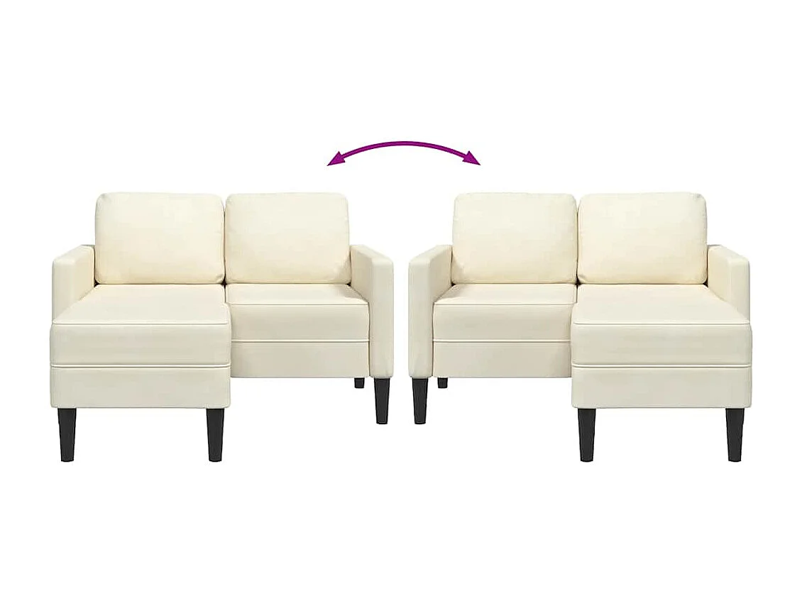 Canapé 2 places avec méridienne en L crème 125 cm velours