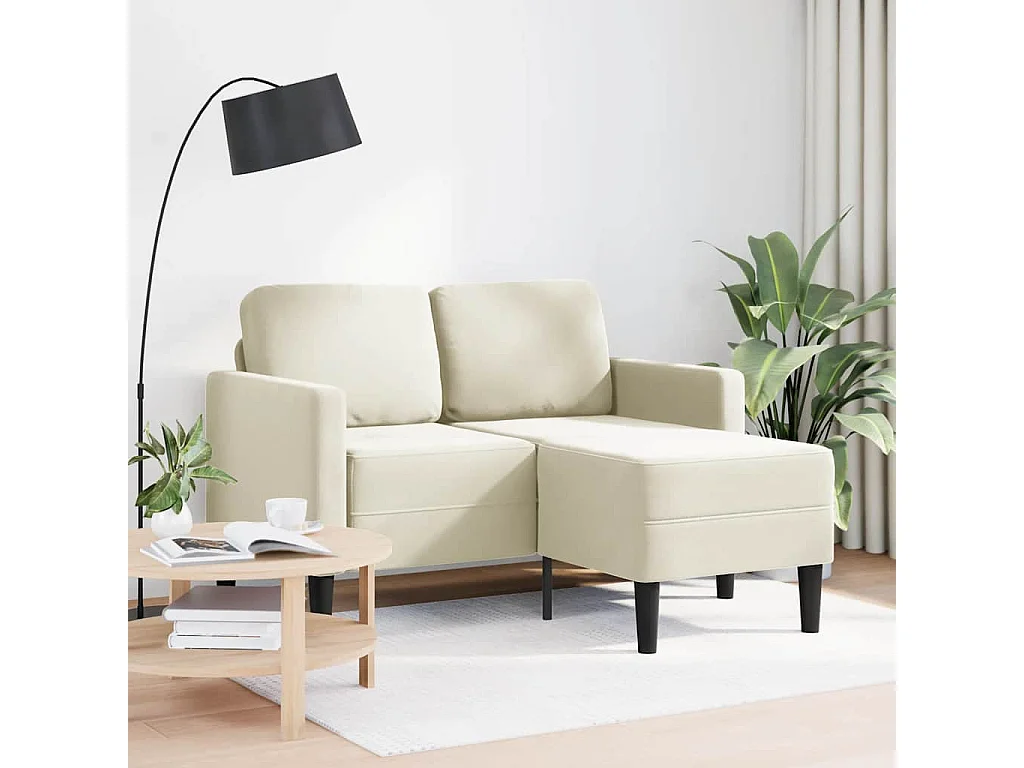 2-zitsbank met L-vormige chaise longue crème 125 cm fluweel