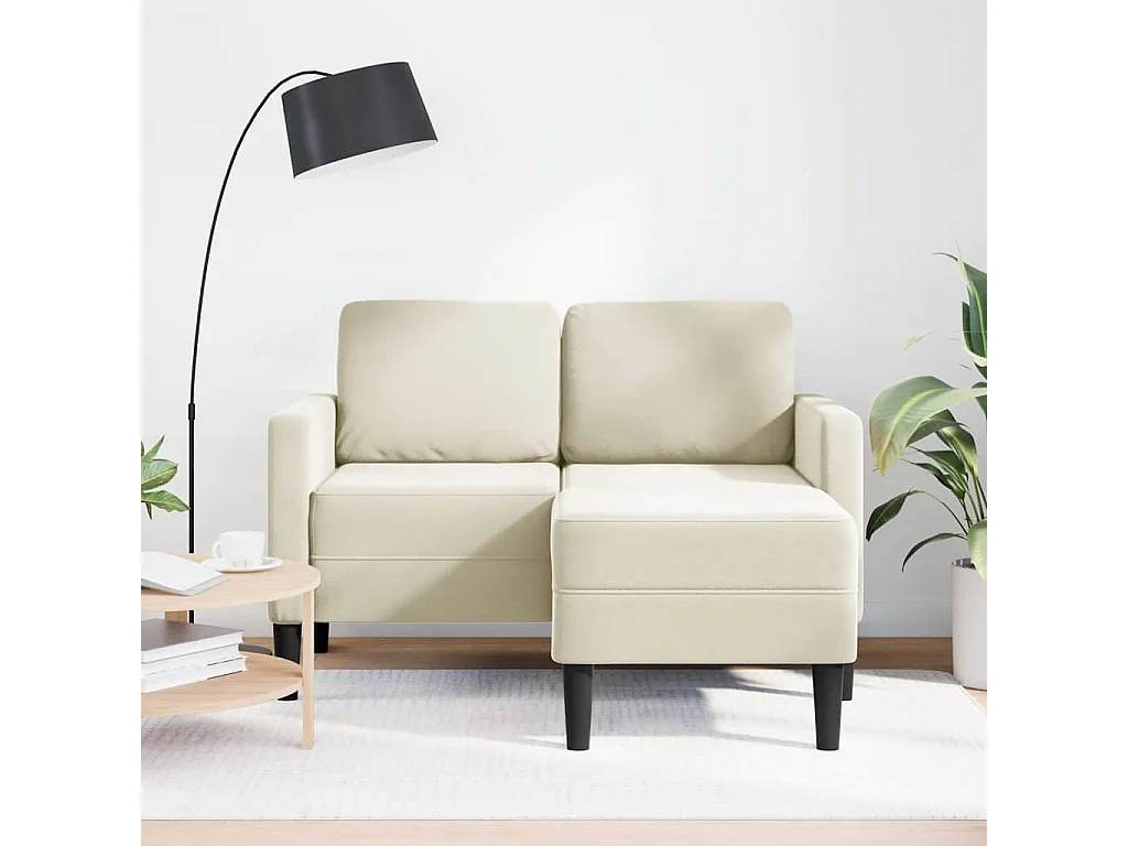 2-zitsbank met L-vormige chaise longue crème 125 cm fluweel