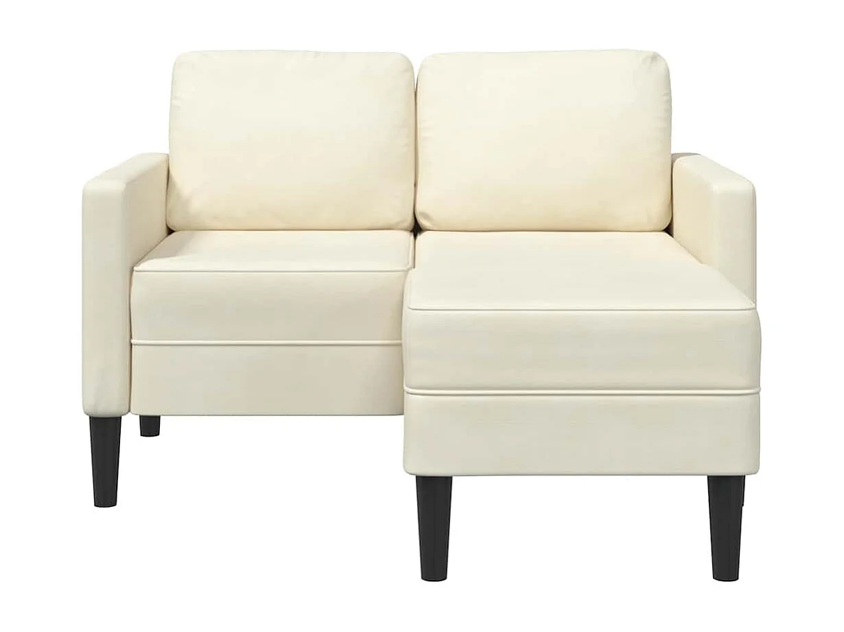 2-zitsbank met L-vormige chaise longue crème 125 cm fluweel