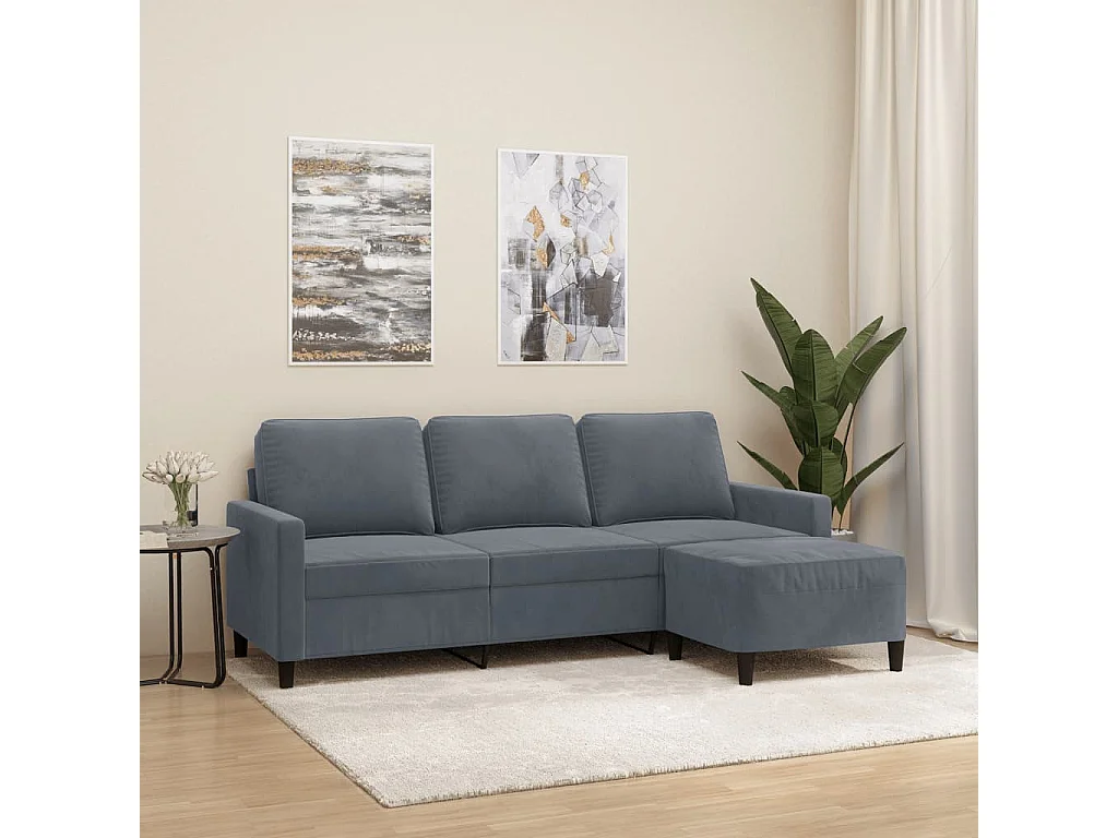 Sofá 3 plazas con reposapiés Gris oscuro 180 cm Terciopelo