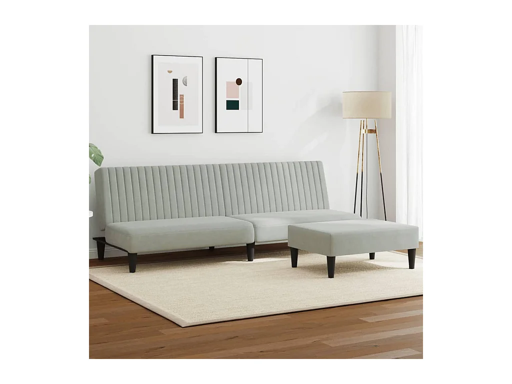 2-teiliges Sofaset aus hellgrauem Samt