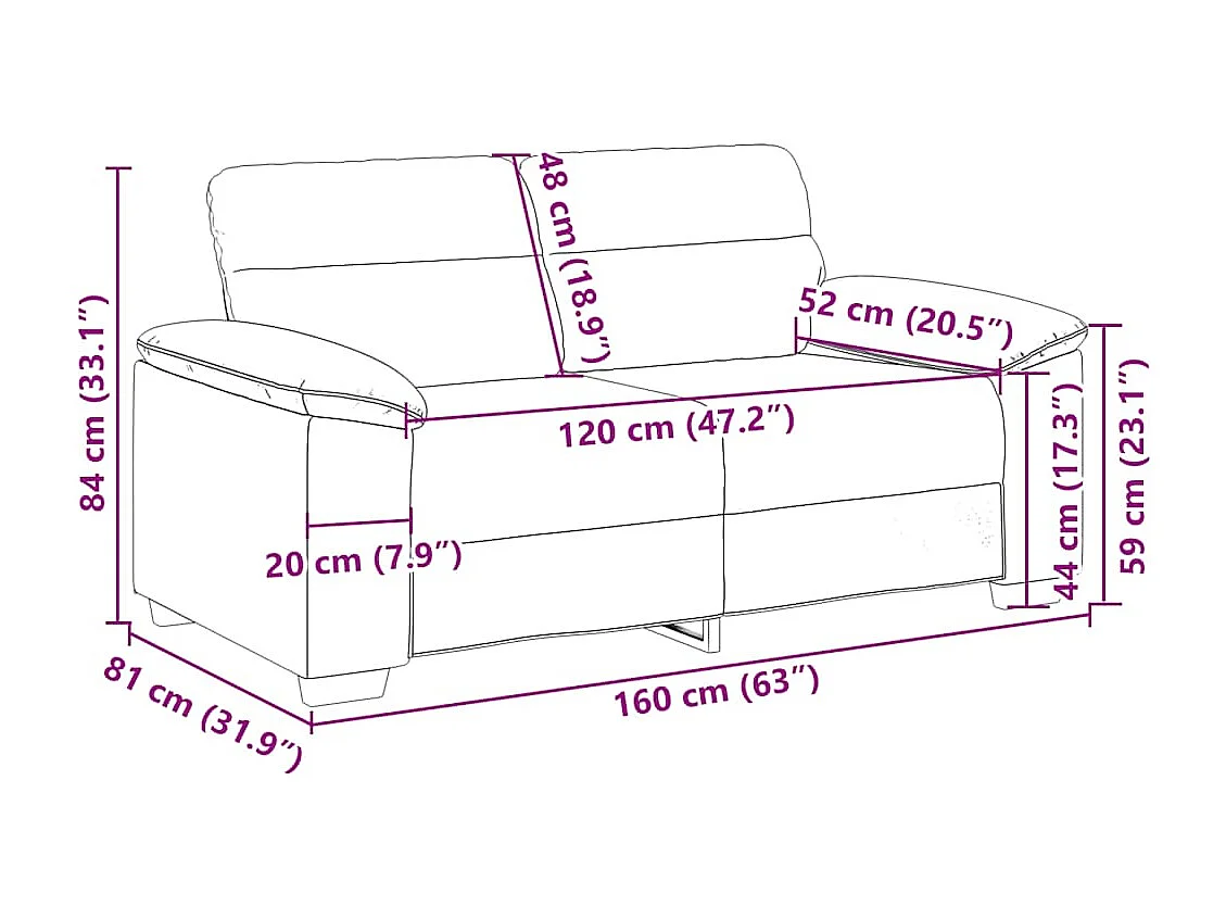 Canapé à 2 places gris foncé 120 cm tissu