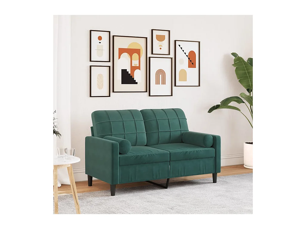 Sofá de 2 plazas con cojines verde oscuro de terciopelo de 120 cm.