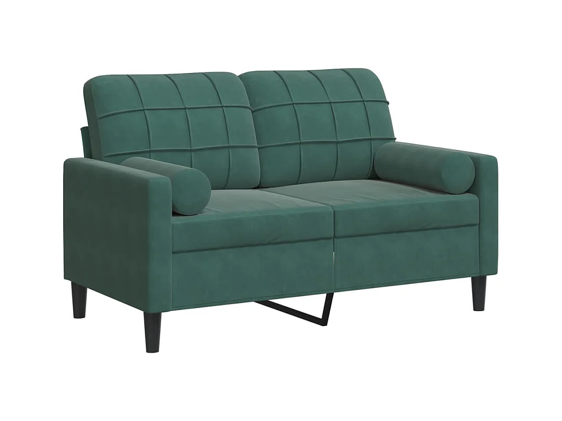 Sofá de 2 plazas con cojines verde oscuro de terciopelo de 120 cm.