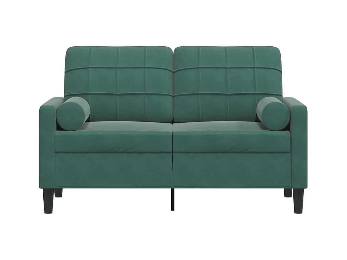 Sofá de 2 plazas con cojines verde oscuro de terciopelo de 120 cm.