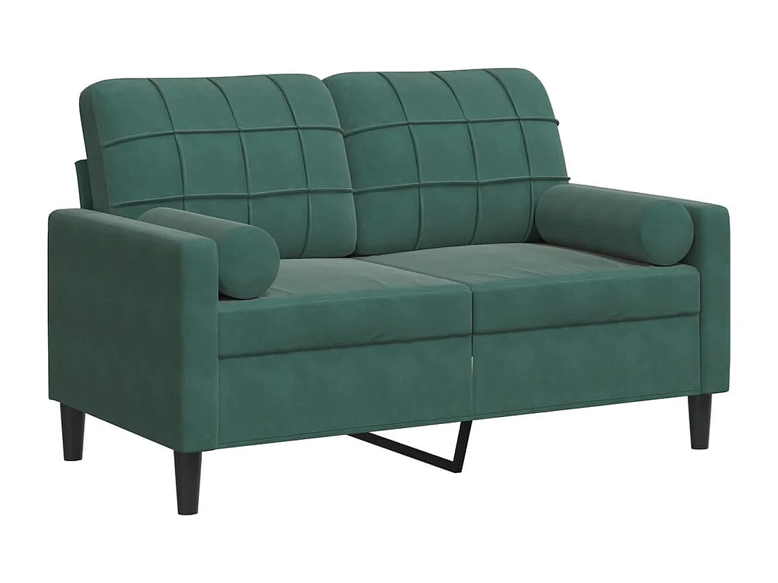 Sofá de 2 plazas con cojines verde oscuro de terciopelo de 120 cm.