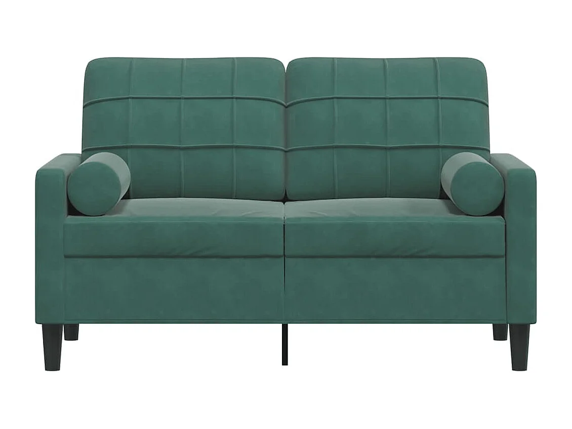 Sofá de 2 plazas con cojines verde oscuro de terciopelo de 120 cm.