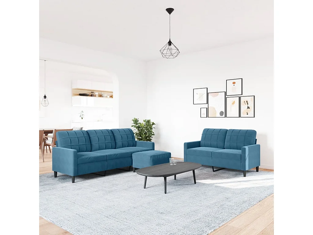 Ensemble de canapés 3 pcs avec coussins Bleu Velours